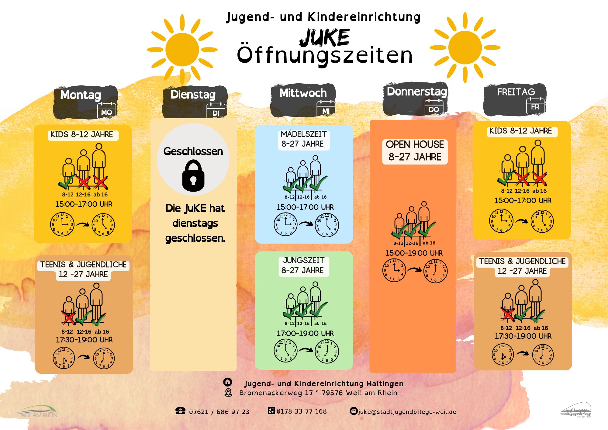 Offnungszeiten JuKE ab 08.06.2026